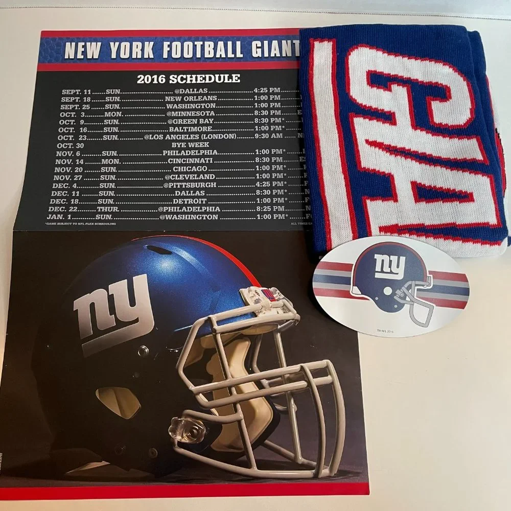 RARE 2016 New York Giants NFL Rally Pack Scarf Magnet Poster NWOT